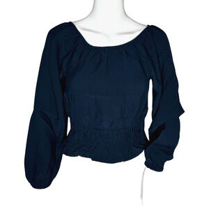 Madewell Shirt Womens XXS NAVY‎ Blue Twill Tie-Back Cutout Top Crop Boho Peasant